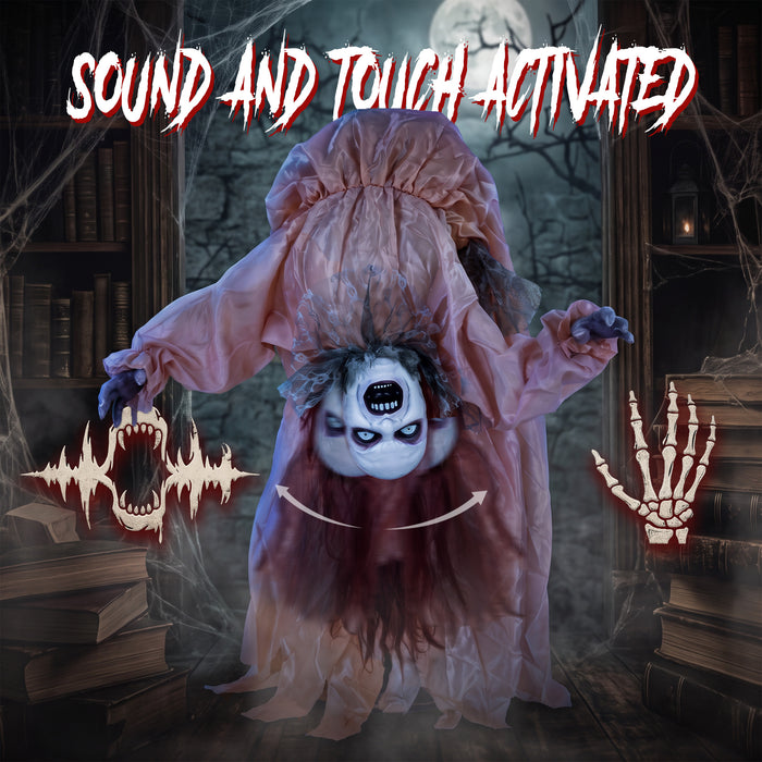 HOMCOM Animated Halloween Ghost, Halloween Animatronics with Creepy Screams, Glowing Eyes, Sound/Touch Activated