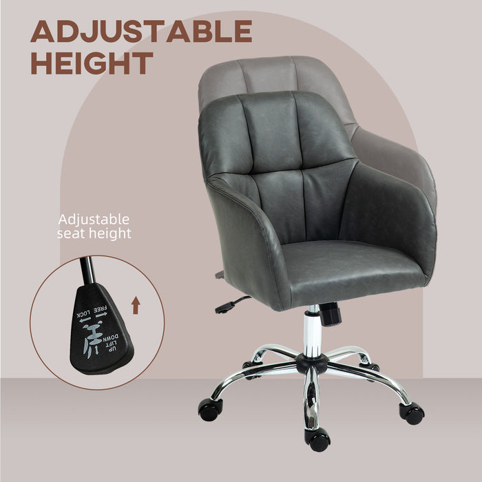 HOMCOM Computer Desk Chair, PU Leather Swivel Office Chair, Makeup Vanity Chair with Height Adjustable, Wheels, for Home Study Bedroom, Grey | Aosom UK