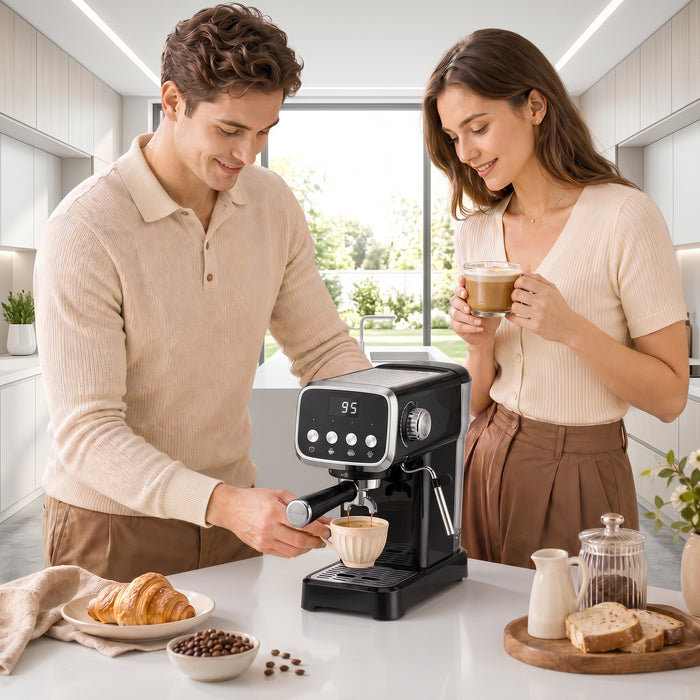 HOMCOM Espresso Machine, 20-Bar Cappuccino Coffee Maker with Frother Wand, 1.2 L Water Tank, Black