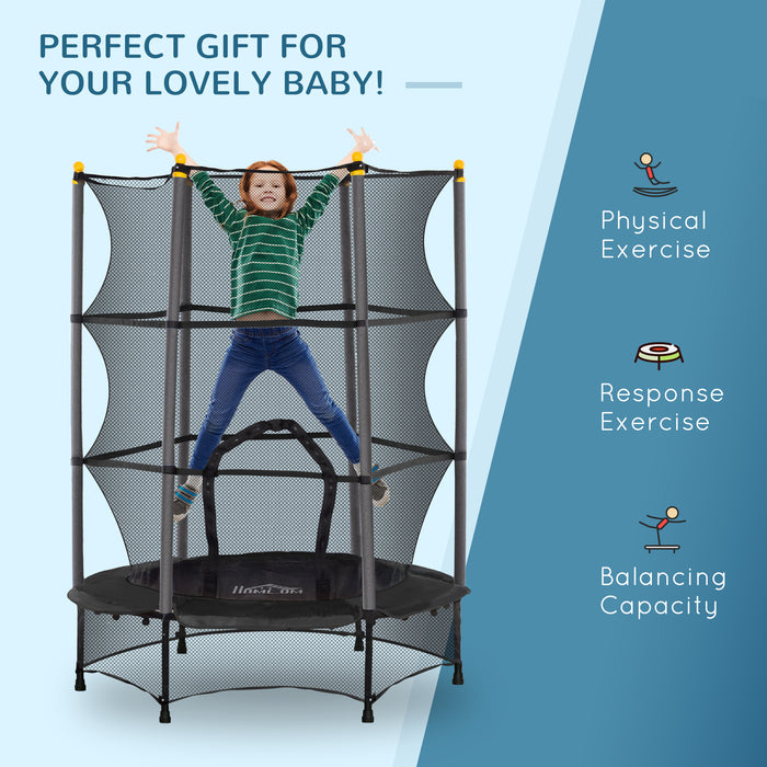 HOMCOM 4.6FT/75" Kids Trampoline, Indoor Outdoor Toddler Trampoline, with Safety Enclosure, Springless design - Black
