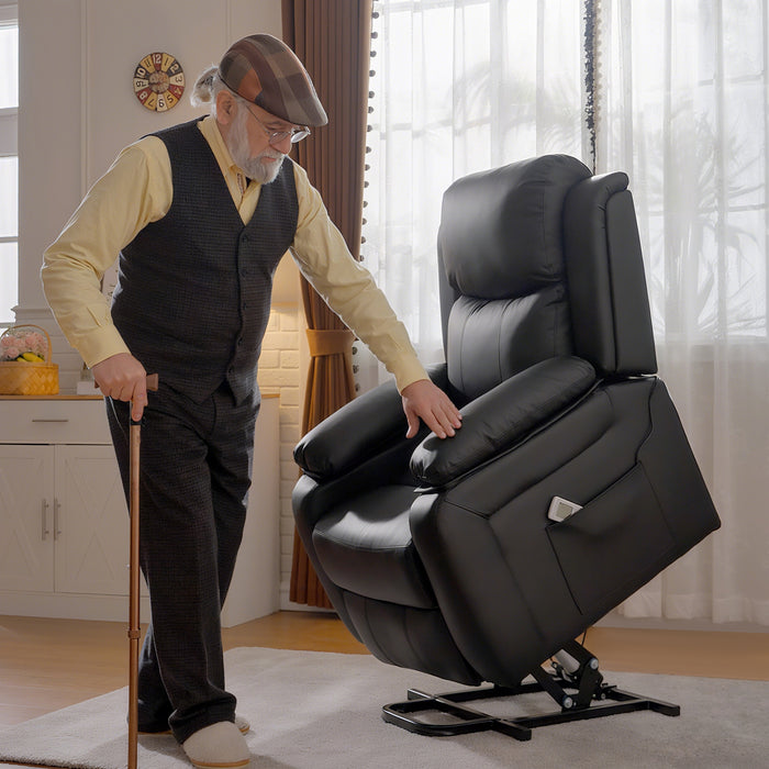 HOMCOM Riser and Recliner Chair with Vibration Massage, PU Leather Power Lift Chair for Elderly, Black