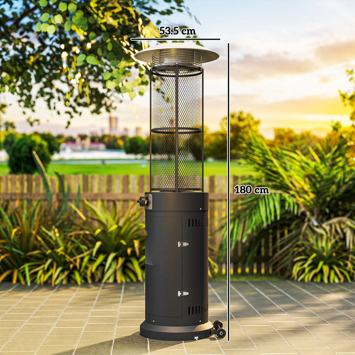Outsunny 11 KW Freestanding Gas Patio Heater, Adjustable Outdoor Garden Propane Heater with Tip-Over Switch, Wheels, Pulse Ignition, Tank Room with Door, Black