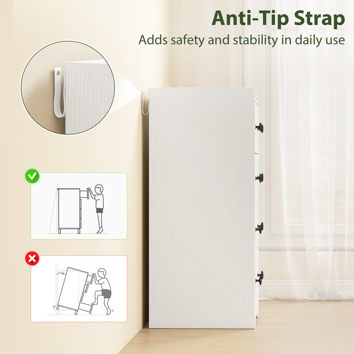 HOMCOM 4 Drawer Chest of Drawers, Modern Dresser for Bedroom, Storage Cabinet for Living Room Entryway, White Wood Effect