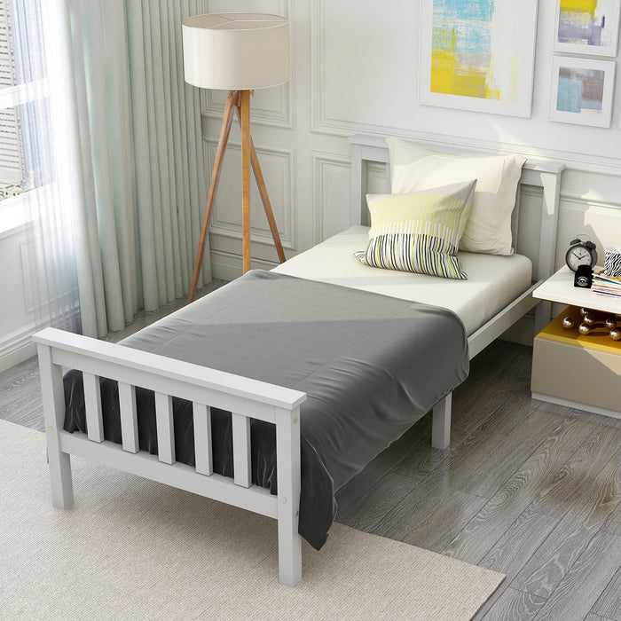 Pine Wooden Single Bed Frame with Sturdy Headboard and Footboard - 3ft, Durable Build, 190x90 cm in White Finish - Ideal for Small Bedrooms & Guest Rooms