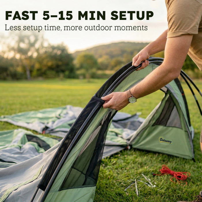 Outsunny 4 Person Easy Setup Family Camping Tent with 2 Rooms, Waterproof Tunnel Tent w/ Sewn In Groundsheet, Green & Grey