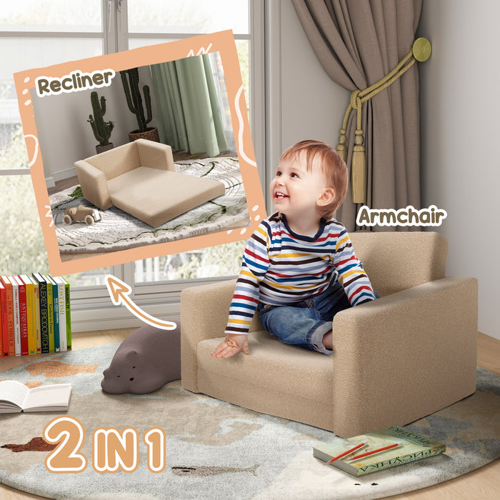 Foldable Children's Recliner Chair - 2-in-1 Kids Armchair for Toddlers, Khaki - Perfect Relaxing Seat for Ages 1.5 to 3 Years Old