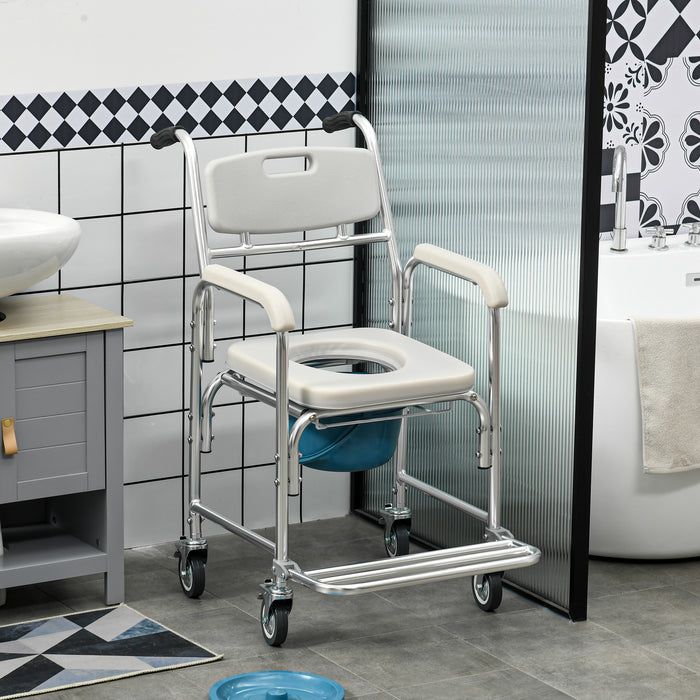 HOMCOM 3-in-1 Shower Commode Wheelchair, with Wheels - Grey | Aosom UK