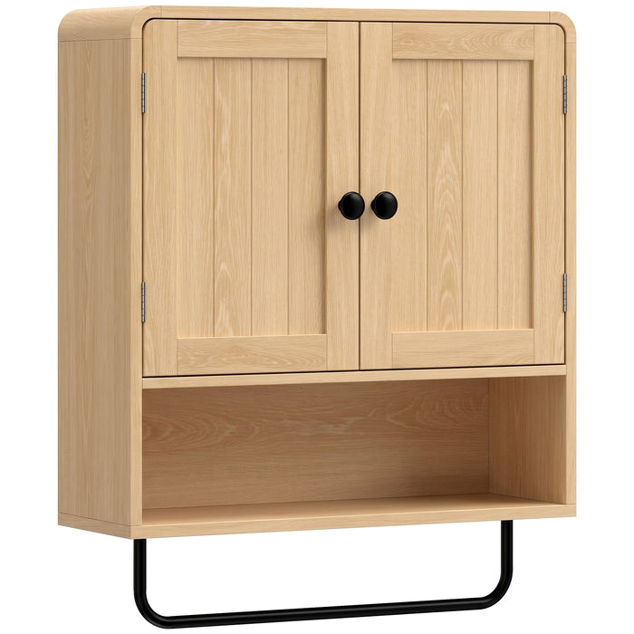 HOMCOM Bathroom Cabinet Wall Mounted, Bathroom Wall Cabinet with 2 Doors, Adjustable Shelf Storage for Toilet, Oak