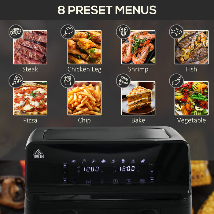 8L Dual Basket Air Fryer - Family-Size Double Oven with Digital Display & 8 Presets - Healthy Oil-Free Cooking with Visual Window & Built-In Timer