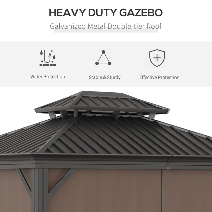 Aluminium Hardtop Gazebo 3.65 x 3m - Sturdy Outdoor Shelter with Accessories in Elegant Brown - Ideal for Garden Patio Entertainment & Relaxation