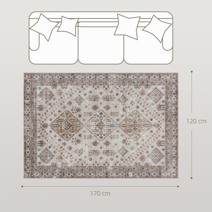 HOMCOM Vintage Area Rug, Non-Slip Washable Rug, Flannel Floor Carpet for Living Room, Bedroom, Dining Room, Home Office, 170 x 120 cm, Beige