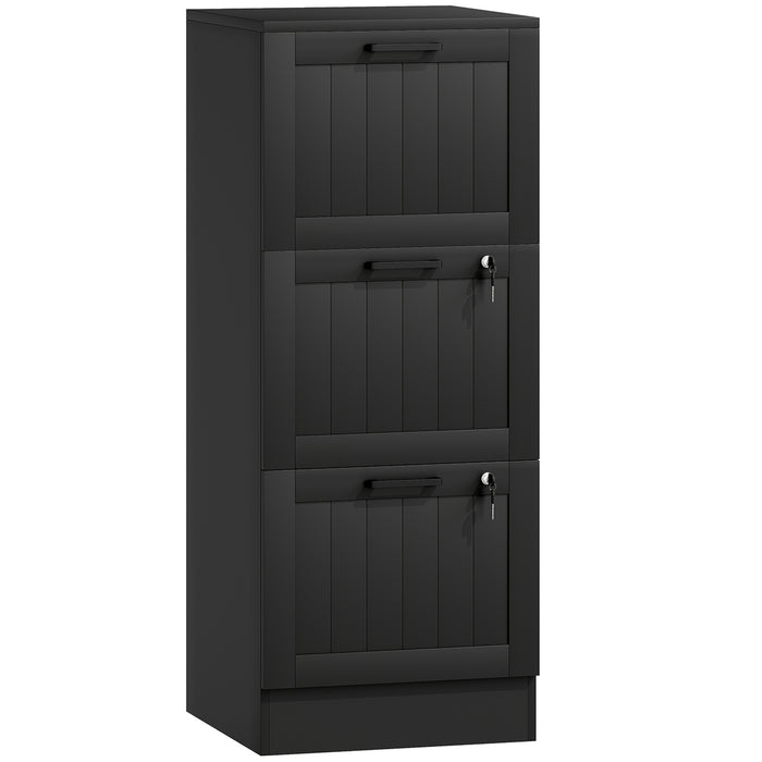 HOMCOM 3 Drawer Filing Cabinet with Lock, Office Storage Cabinet with Adjustable Hanging Bars for A4 Letter Size Files, Black