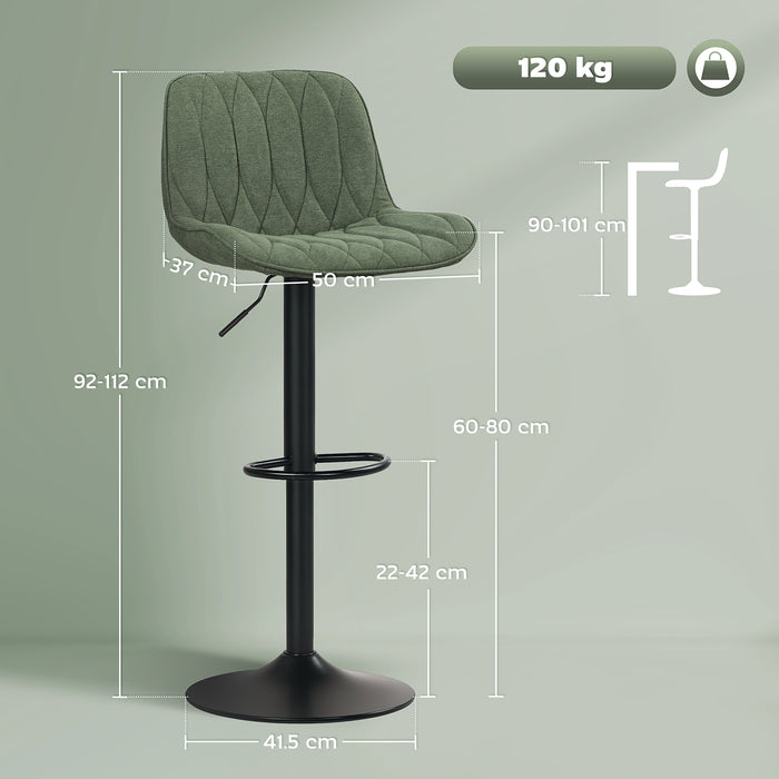 HOMCOM Set of Two Linen-Look Bar Stools - Green