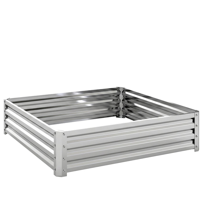 Outsunny Square Raised Garden Bed Box with Weatherized Steel Frame for Vegetables, Flowers, & Herbs, 120 x 120 x 30cm, Silver Tone