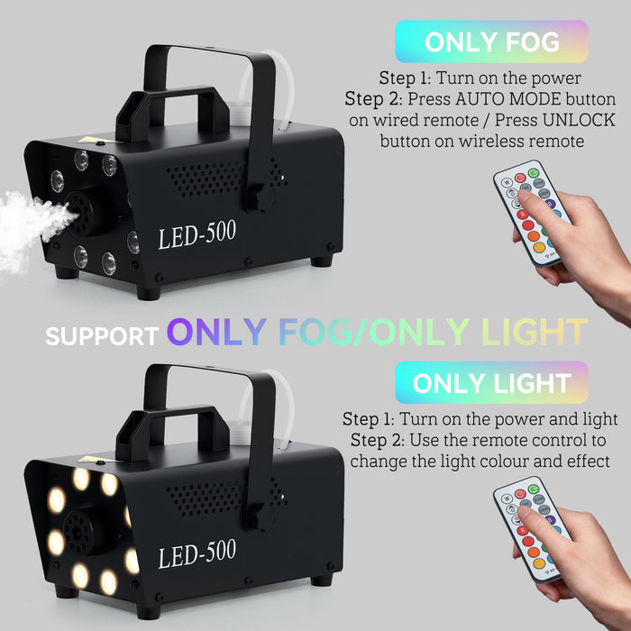 HOMCOM Smoke Machine with 3 RGB LED Lights with 13 Colours and 4 Effects, 450W 2000CFM Fog Machine with Wired and Wireless Remote Controls for Halloween Christmas Wedding Party Disco Dj Stage Effect