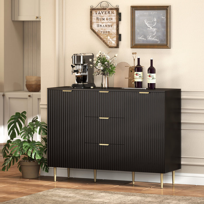 HOMCOM 2-Door Sideboard with 3 Drawers and Adjustable Shelves - Black