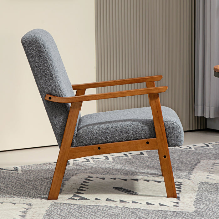 HOMCOM Armchair with Wide Seat, Boucle Accent Chair, Thick Padded Occasional Chair with Solid Wood Frame for Living Room Bedroom Home Office Reception Balcony, Grey | Aosom UK
