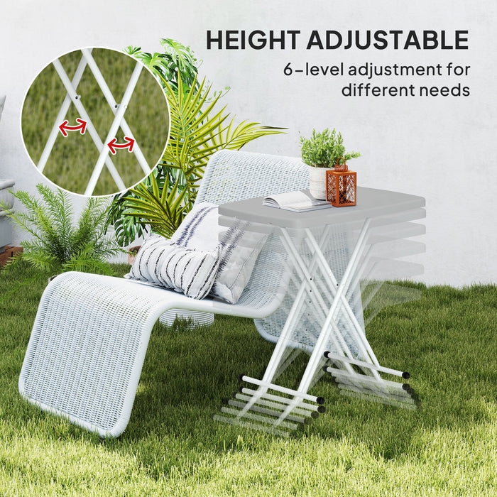 Outsunny Portable Folding Coffee Table, Height Adjustable Garden Table Bistro Table with HDPE Top and Metal Frame for Balcony Poolside Deck, Charcoal Grey