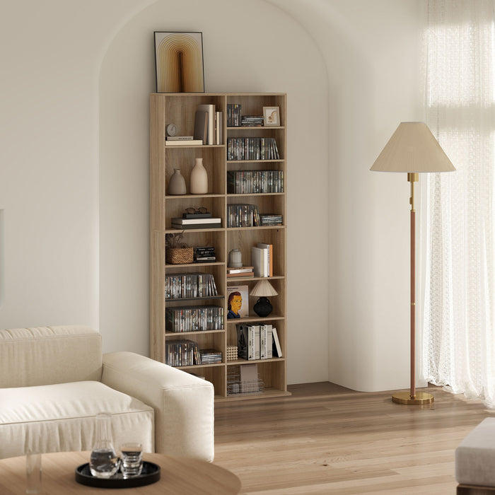 HOMCOM 640 CD Storage Tower - Nature Wood Finish