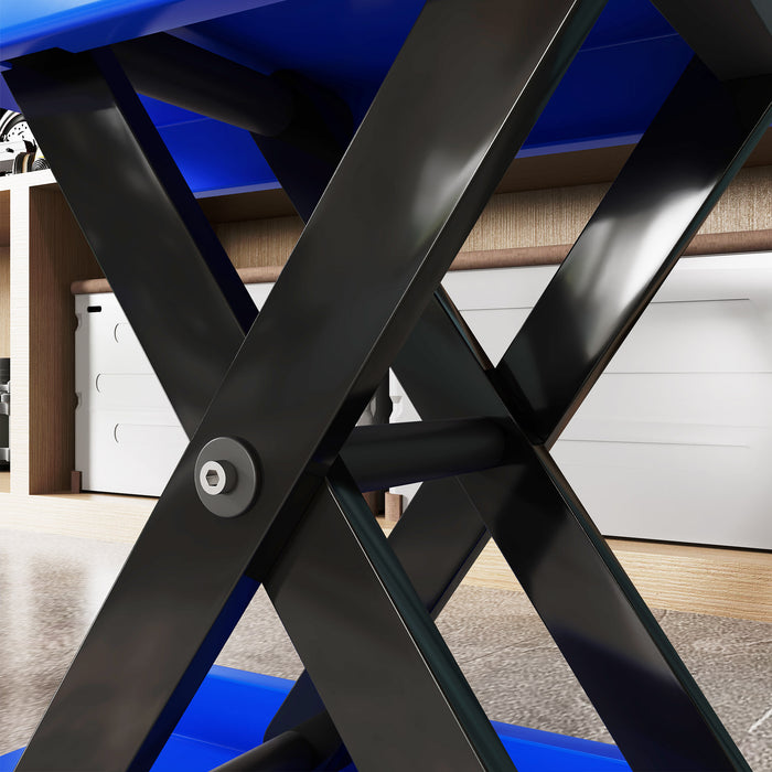 DURHAND 500KG Motorcycle Scissor Lift Jack, Height Adjustable Motorbike Stand with Anti-Slip Wide Deck, Heavy Duty Steel Motorbike Repair Lift Hoist Stand for Home Garage, Blue