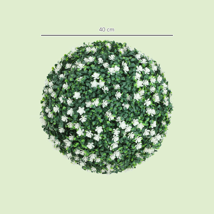 HOMCOM Set of Two Artificial Boxwood Balls Plants - White