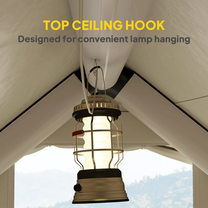 Outsunny Inflatable Camping Tent with Pump, Easy Setup 2-4 Person Blow Up Tent, Waterproof Luxury Inflatable Tent with Mesh Windows, Doors, Hook and Carry Bag, Beige