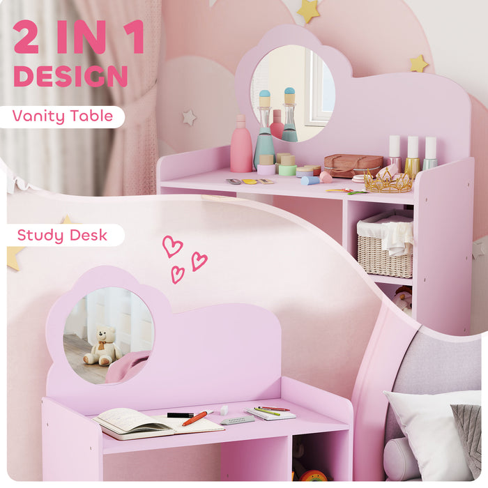 AIYAPLAY Kids Dressing Table with Mirror, Stool, Kids Vanity Table with Shelves, for Ages 3-8 Years, Purple