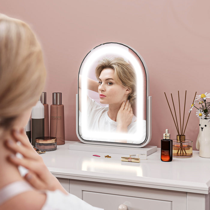 HOMCOM LED Vanity Mirror with Lights, 33 x 44.5cm Lighted Makeup Mirror with 3 Colour, 360° Rotation, Touch Screen, for Bedroom and Dressing Room, White