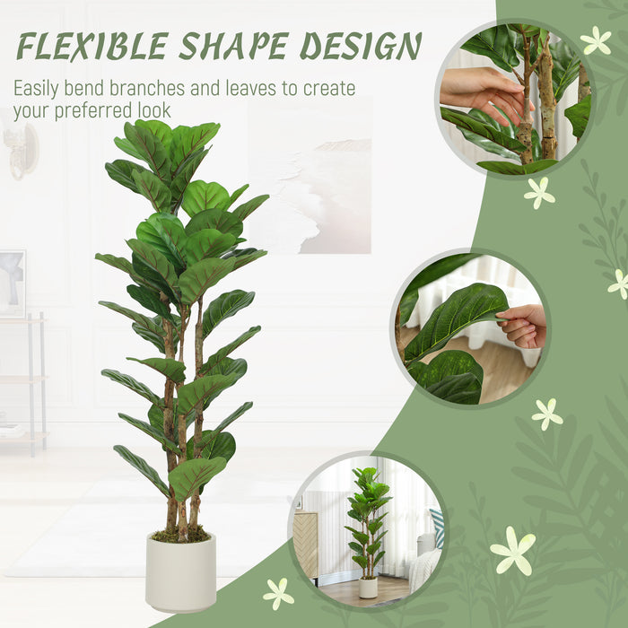 HOMCOM 120cm Set of 2 Artificial Fiddle Leaf Fig Trees - Green