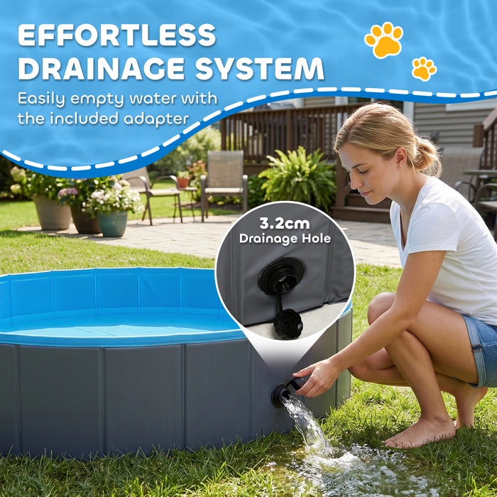 PawHut Foldable Dog Pool for Puppies and Ducks Dog Paddling Pool Bath Tub, Dark Grey, 160 x 30cm