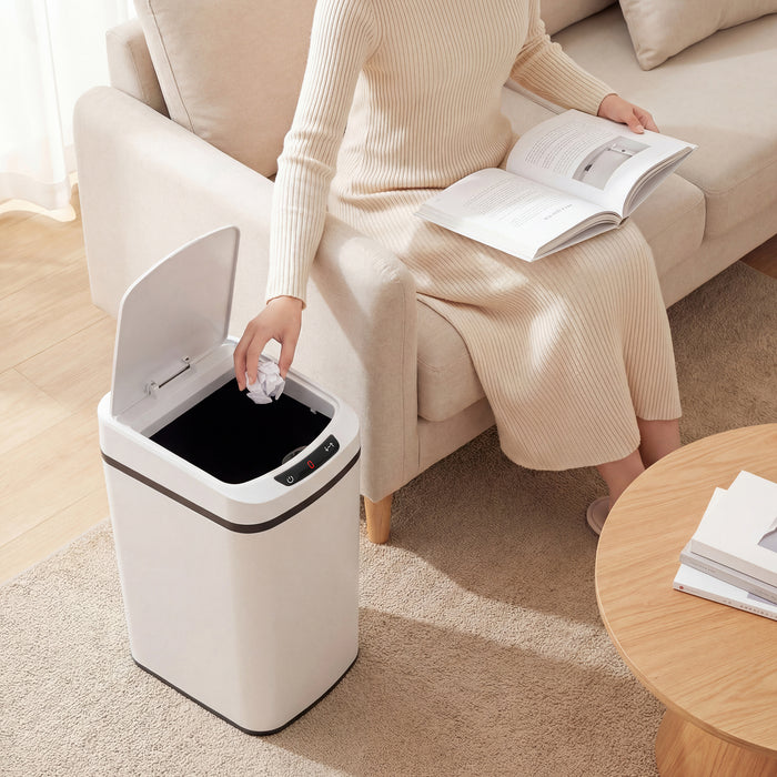 HOMCOM 12L Sensor Bin, Automatic Touchless Motion Sensor Kitchen Bin with Fingerprint Resistant Stainless Steel, White