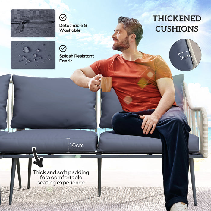 Outsunny 6 Piece Garden Furniture Set, Garden Corner Sofa Set with Thickened Cushions, Outdoor Patio Furniture Set with Glass Top Table, Footstools for Conservatory, Light Grey