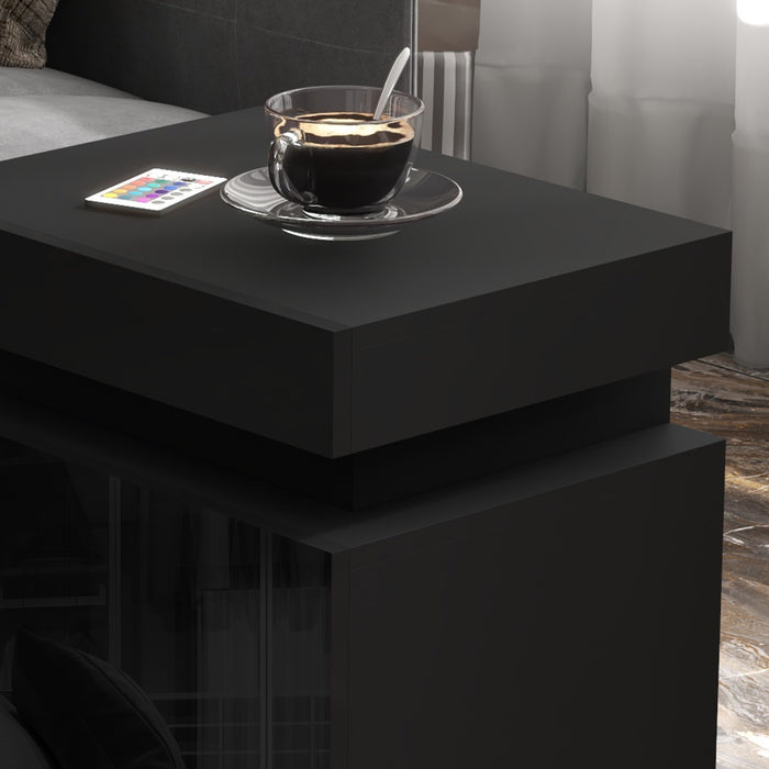 HOMCOM Black Bedside Table with LED Light, High Gloss Front Nightstand with 2 Drawers, for Living Room, Bedroom