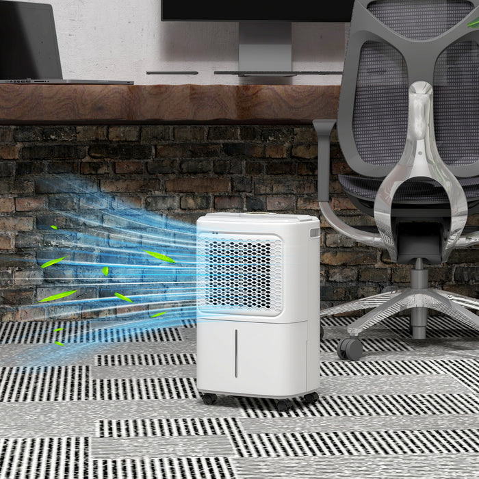 HOMCOM 12L/Day Dehumidifier with Continuous Drainage, 1.6L Water Tank, 24H Timer, Digital Humidity Display, Humidity Light, Dehumidifier for Home Damp, Bedroom, Condensation, Mould, Laundry Drying | Aosom UK