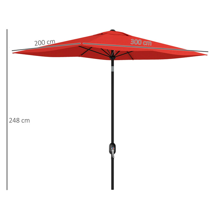 Outsunny 2 x 3(m) Garden Parasol Umbrella, Rectangular Outdoor Market Umbrella Sun Shade with Crank & Push Button Tilt, 6 Ribs, Aluminium Pole, Wine Red