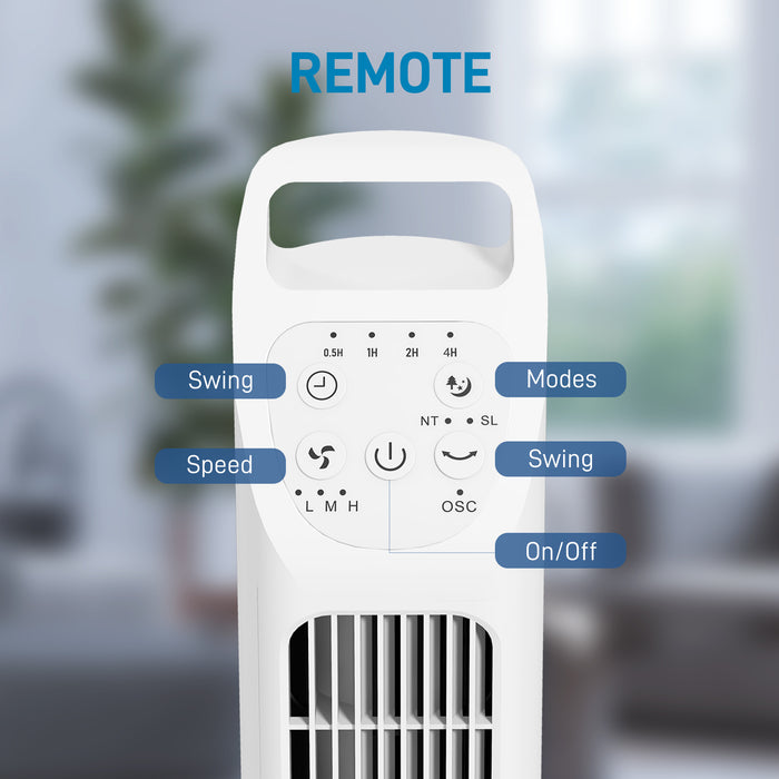 31" Oscillating Tower Fan with Remote - Adjustable 3-Speed, 3-Mode, 4-Hour Timer, Quiet Operation - Ideal for Home Office & Bedroom Comfort