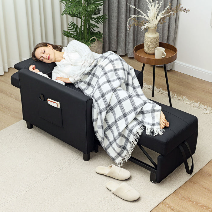 HOMCOM 3-In-1 Convertible Chair Bed, Pull Out Sleeper Chair with Adjustable Backrest, Side Pockets, Black