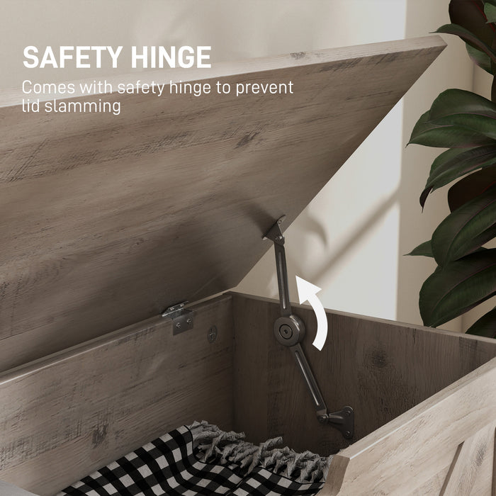 HOMCOM 100L Home Storage Box, with Safety Hinges - White Wood-Effect