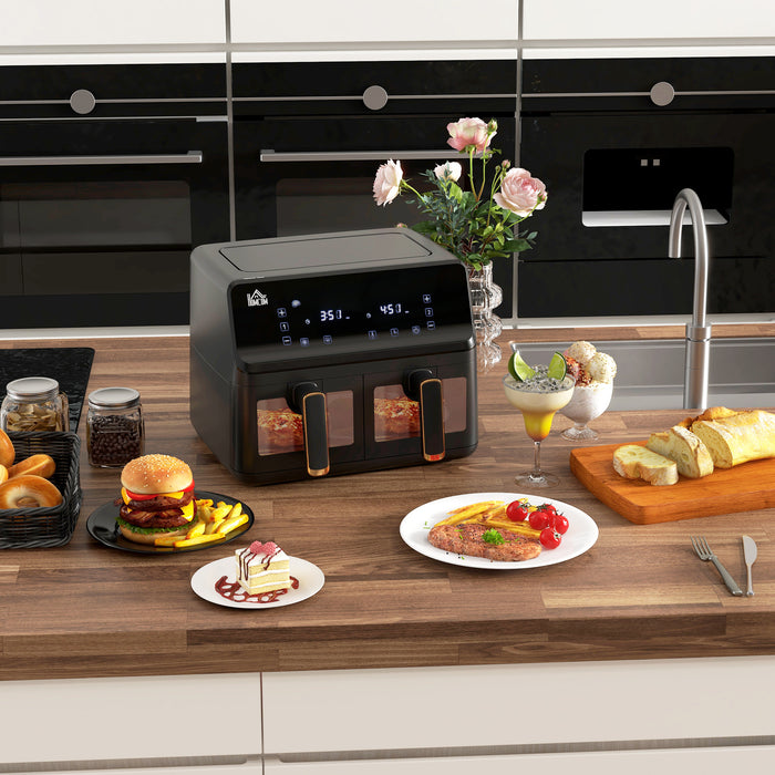 8L Dual Basket Air Fryer - Family-Size Double Oven with Digital Display & 8 Presets - Healthy Oil-Free Cooking with Visual Window & Built-In Timer
