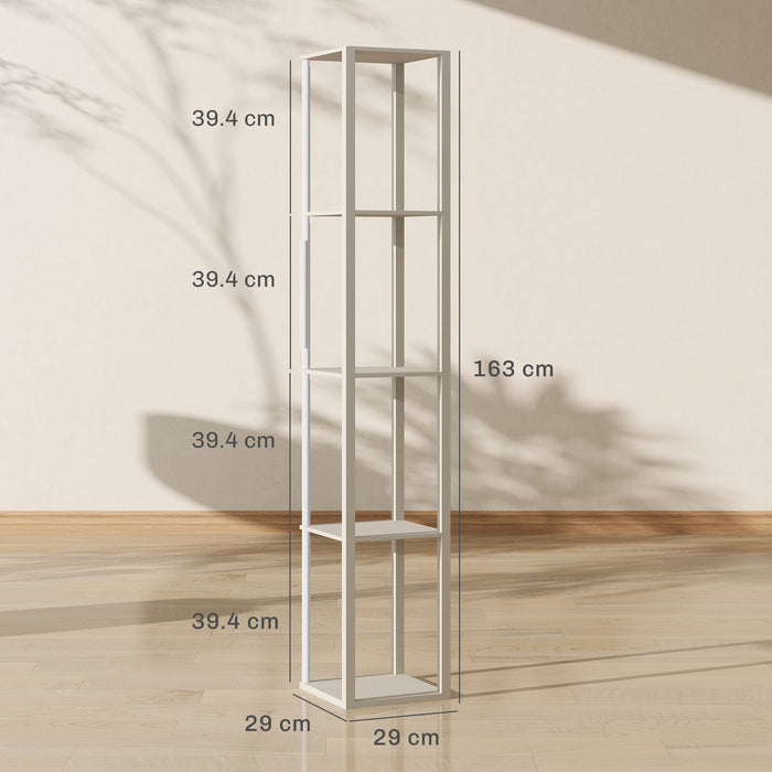 HOMCOM RGB LED Floor Lamp with Shelves, Modern Dimmable Standing Lamp with Remote Control, Adjustable Brightness & Speed for Living Room, Bedroom, Office, Oak