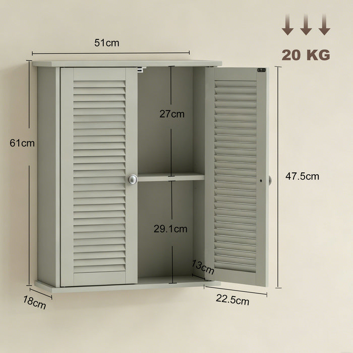 HOMCOM Bathroom Cabinet, Bathroom Wall Cabinet with Louvered Doors and Adjustable Shelf Storage for Kitchen, Light Green