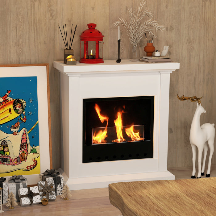 HOMCOM Gel and Ethanol Fireplace Stove, Modern Bioethanol Fire, Indoor Ethanol Burner with 1.2 Litres (39oz) Volume, Burns for Up to 3 Hours, 26 Inch, White