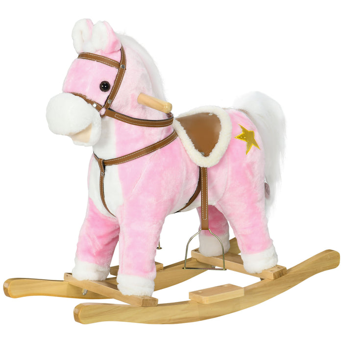Classic Wooden Rocking Horse - Musical Toddler Toy with Sounds & Soft Saddle - Ideal for Kids Aged 3-6 Years