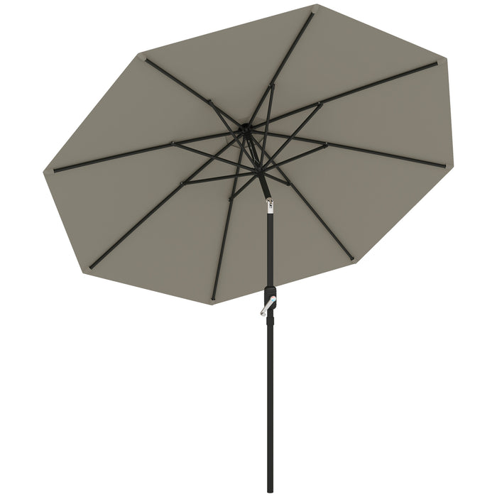 Outsunny 2.7M Garden Parasol Umbrella with Tilt and Crank, Outdoor Sun Parasol Sunshade Shelter with Aluminium Frame, Light Grey