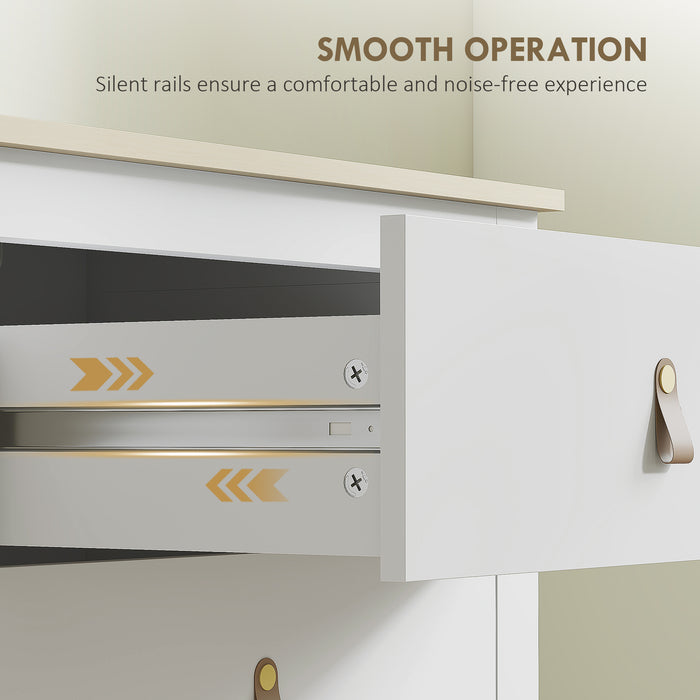 HOMCOM Bedroom Chest of Drawers, Modern 4 Drawer Dresser Cabinet with PU Leather Handles and Metal Runners for Living Room, Hallway, Entryway, White