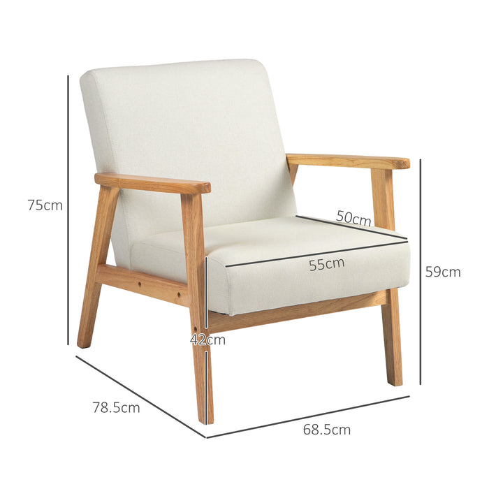 Modern Cream White Fabric Accent Chair - Padded Armchair with Durable Rubber Wood Frame - Elegant Seating for Living Room Comfort