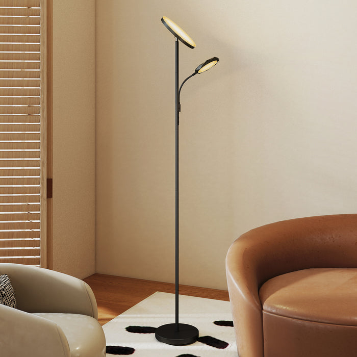 HOMCOM Mother and Child Uplighter Floor Lamp for Living Room, Stepless Dimmable Standing Lamp with 4 Scene Modes, 2700K-6500K Colour Temperature, 4 Brightness Levels, Remote & Touch Control, Black
