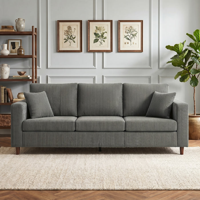 HOMCOM 3 Seater Sofa with Wide Seat, Corduroy Fabric Couch with Deep Seat, Spring Cushion, Light Grey