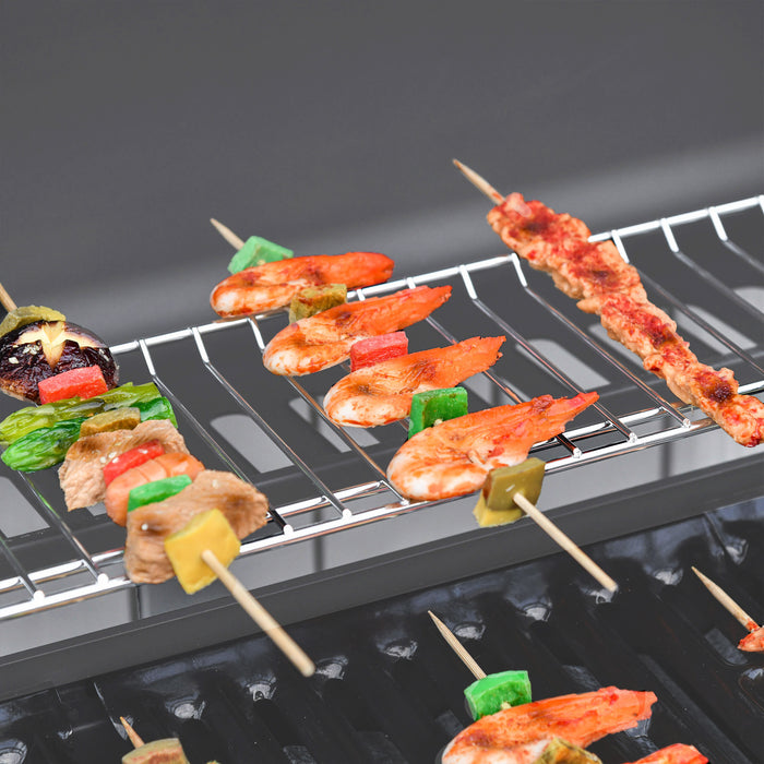 Outsunny 6+1 Burner Gas BBQ Grill, Outdoor Barbecue Trolley with Wheels, Warming Rack, Side Shelves, Cabinet, Thermometer for Garden, Party, Camping, 135 x 51.5 x 100cm, Grey