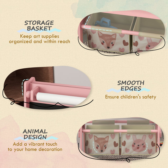 Kids 3-in-1 Easel with Paper Roll - Art Station with Storage for Creative Play - Ideal for Young Artists, Pink